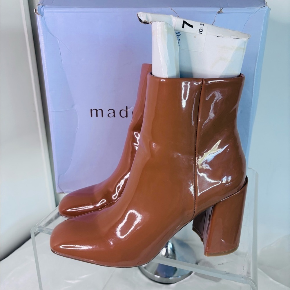 Madden Girl Women's While Ankle Boot, Caramel Patent, 8